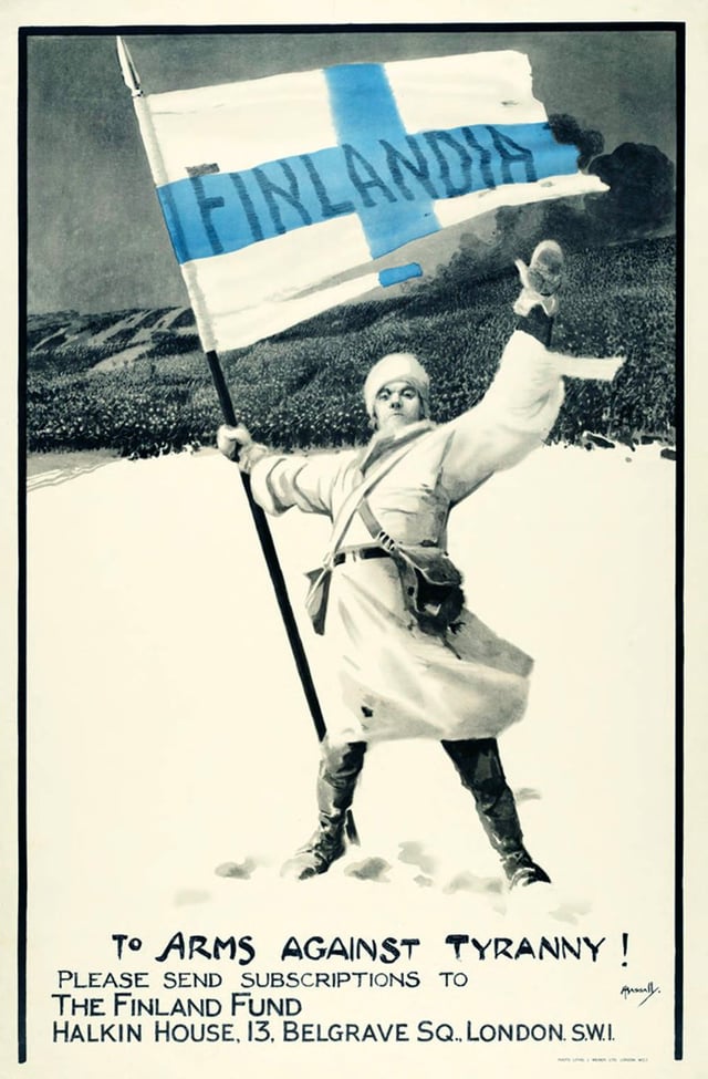 r/PropagandaPosters - FINLANDI TO ARMS AGAINST TYRANNY! PLEASE SEND SUBSCRIPTIONS TO THE FINLAND FUND HALKIN HOUSE, 13, BELGRAVE SQ. LONDON. SW.I.